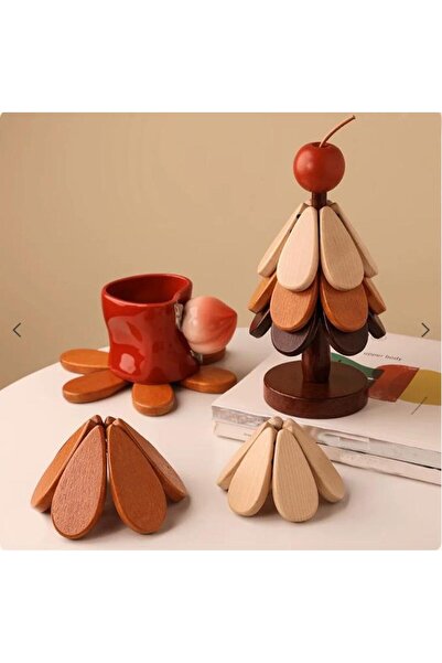 SUME Wooden Trivet Set Heat Resistant Decorative Pot & Teapot Coaster Natural Design