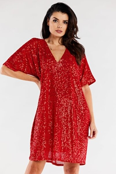 Awama Red Polyester Oversize Mini Dress (One Size)