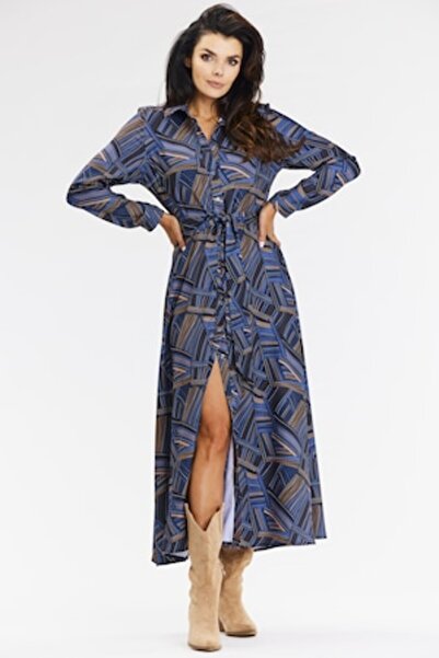 Awama A665 Dress, Brown/Navy
