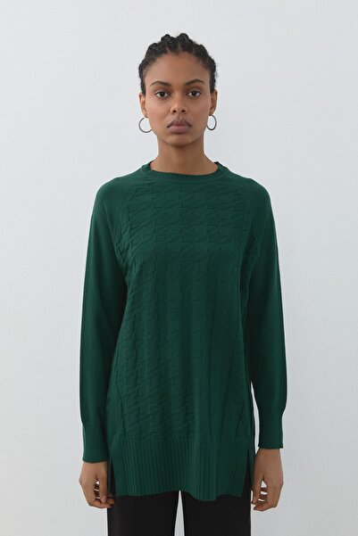 Nihan Kendinden Desenli Triko Tunik Olive