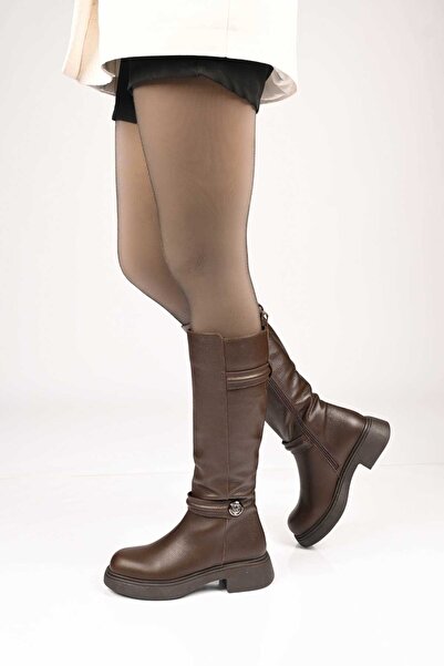 Bestello Bağcıksız Fermuarlı Termo Taban Hakiki Deri Çizme 334-2000 Kadın Çizme