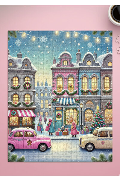 PRİNTOPİA DESİGN Yılbaşı Temalı Nostaljik Şehir Tasarımı | Dekoratif Yap-boz Ayaklı Puzzle - Hediyelik Eşya