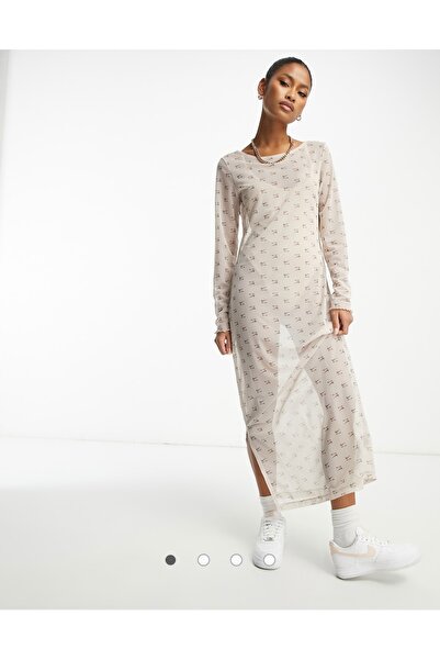 Nike Sportswear Air Printed Mesh Long-Sleeve Air Baskılı Transparan Bej Kadın Elbise