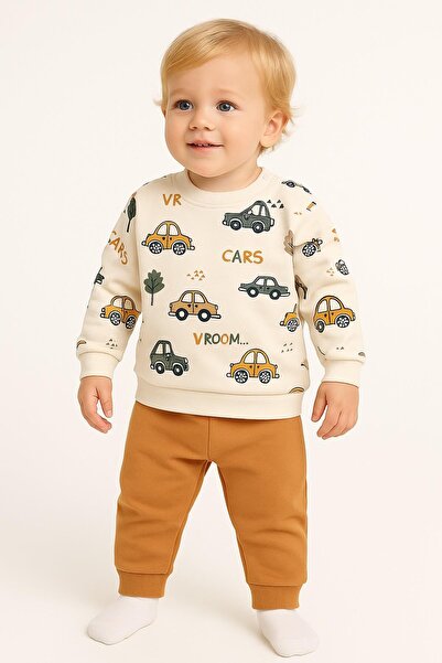 dinamik çocuk Boy baby/child car patterned 2-piece set sweatshirt and tracksu...