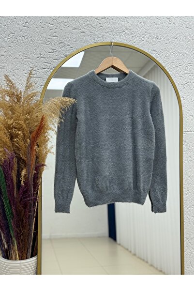 MİHRA STORE Almira Plush Short Sweater-Zi̇5013 Anthracite