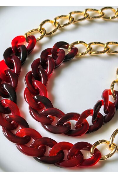 THİNBLACK Eyeglass Chain – Red Acrylic & Gold Aluminum Chain for Thick-Handled Glasses