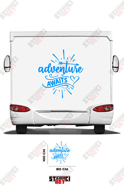 STİCKERCI BEY ملصق كارافان بنمط قلب وسهم مكتوب عليه 'المغامرة تنتظر'