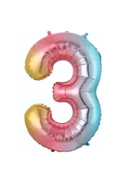 34" Folyo Rakam 76cm "3" Gökkuşağı / Rainbow