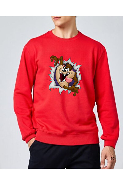 shi dumanlar giyim Unisex Tazmanya Canavarı Baskılı Oversize Kalıp Bisiklet Y...