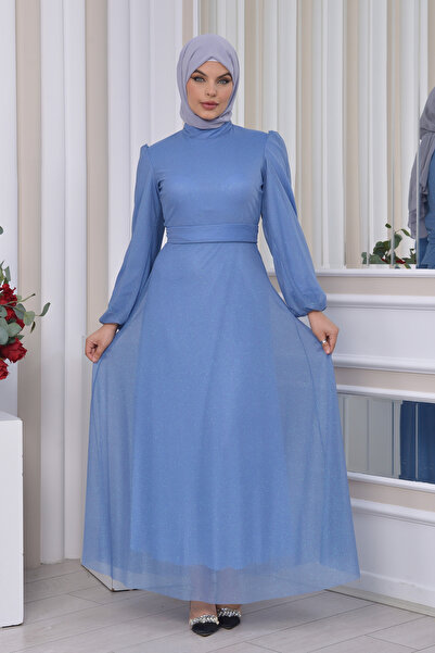 Helen Fashion Simli Tül Tesettür Abiye