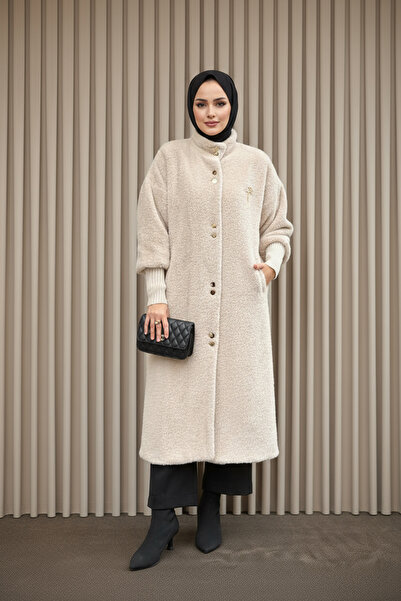 Modatuğsem Özel Tasarım Gold Düğmeli Kaban Vizon