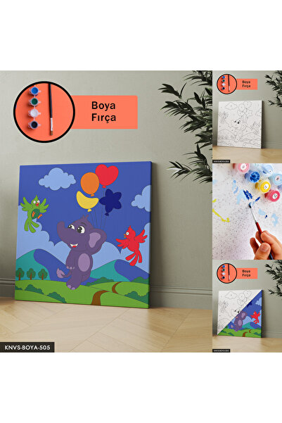 Evinemoda Set za slikanje na platnu sa slonom i pticama uključuje četkicu i boju