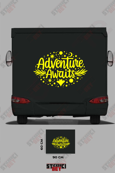 STİCKERCI BEY Adventure Awaits Written Space-Patterned Caravan Sticker Coating