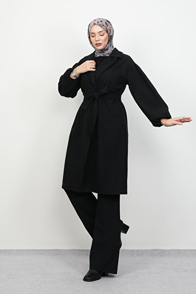 Lamia Giyim Asuman Kaşe Kaban Siyah