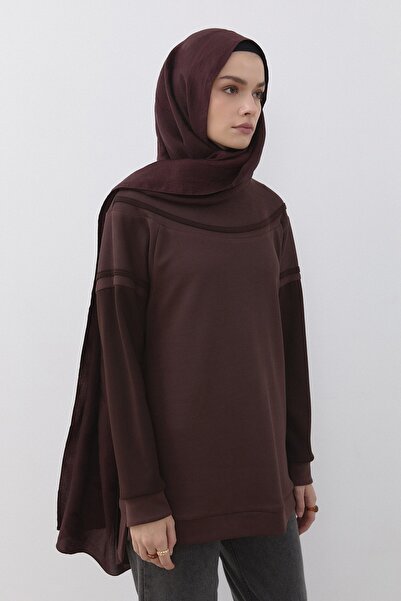 Nihan Şerit Detaylı Cupra Süet Sweat Kahve