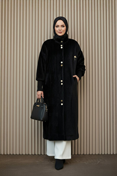 Modatuğsem Özel Tasarım Gold Düğmeli Kaban Siyah