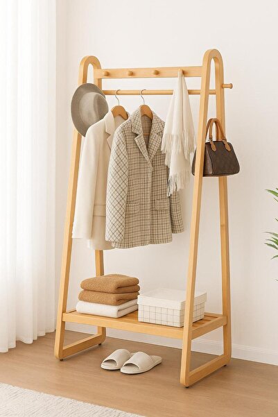 Bin shihoon Wooden clothes hanger with shelf