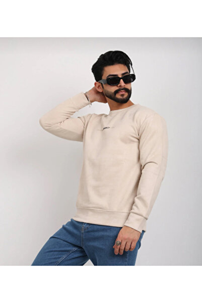 MERTEX Erkek Süet Sweat Kolej Yaka Bel Lastikli Bomber Stil Penye Kazak