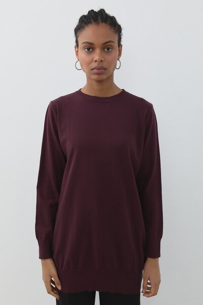 Nihan Basic Triko Tunik Mürdüm