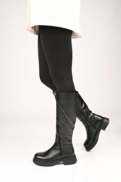 Bestello Bağcıksız Fermuarlı Termo Taban Hakiki Deri Çizme 334-1000 Kadın Çizme