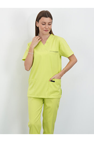 VİZYON UNIFORM Premium Likralı Neon Sarı Hemşire Forması Cerrahi Takım, scrub...