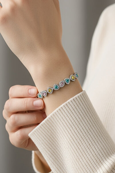 laria jewelry Geometrik Zirkon Taşlı Renkli Su Yolu Bileklik