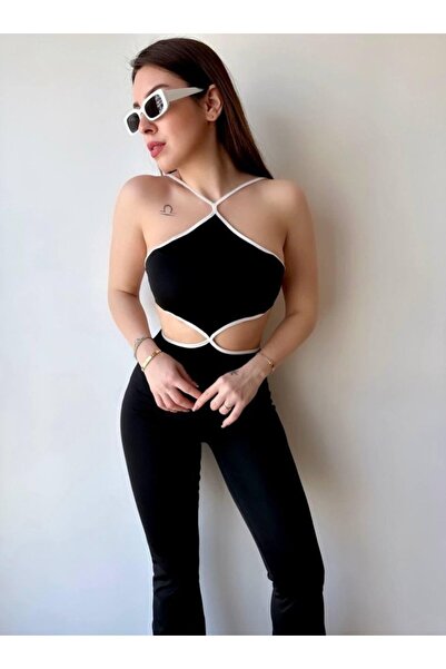 modaserdem Women's Halter Neck Low Back Jumpsuit