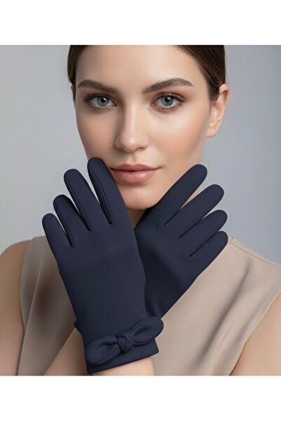 Şirin Giyim Aksesuar Kaşe Şık Eldiven Kadın - Lacivert Telefon Dokunmatikli L...