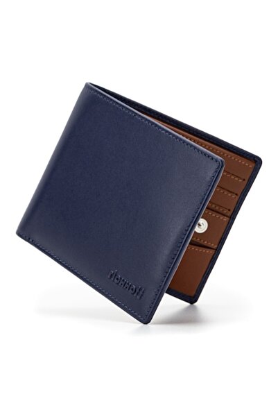 Richhoff men's slim classic wallet, RFID protection, premium leather, blue/cognac