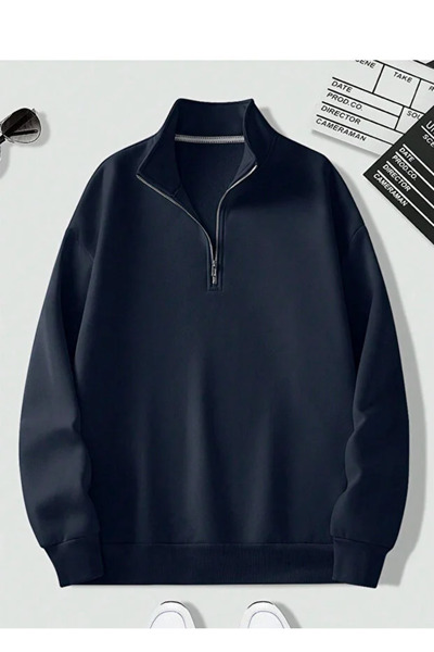 Mayer Butik سويت شيرت للجنسين للرجال/النساء بلون واحد ياقة مرتفعة متوسطة الطو...