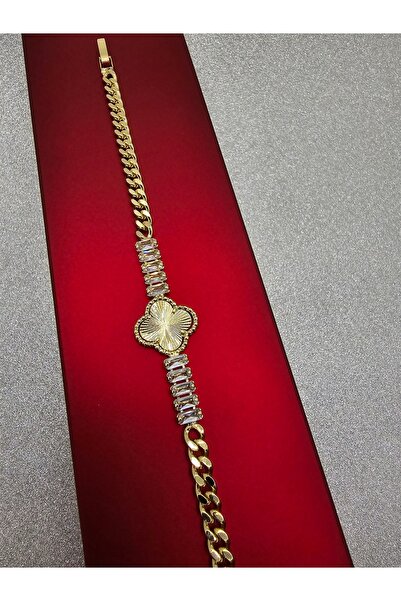 Mosso Steel سوار فولاذي ذهبي اللون مع حجر الباجيت وسلسلة، موديل يونكالي