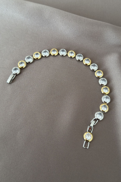 laria jewelry Çift Renkli Yuvarlak Taşlı Altın Kaplama Su Yolu Bileklik