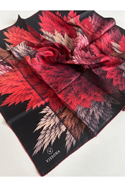 Vissona Tivil Silk Scarf 14232 - 52264 Black Leaf Pattern