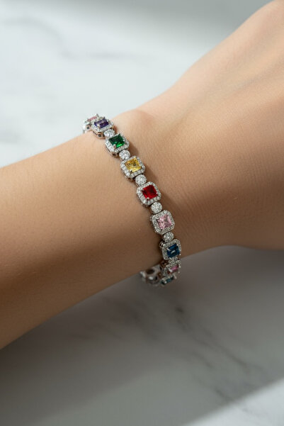 laria jewelry Zirkon Kare Taşlı Çok Renkli Su Yolu Bileklik