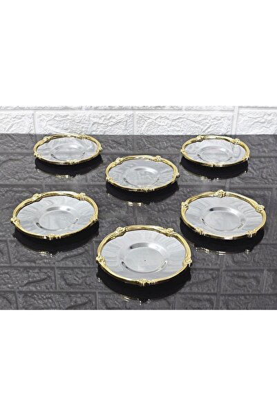 atabey home collection METAL 6'LI ÇAY TABAĞI & DÖKÜM GÜL ÇERÇEVELİ GÜMÜŞ-GOLD 5.5 CM İÇ BARDAK ÇAPI - 12 CM GENEL ÇAP