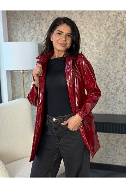 RAMONA BADESCU EXCLUSIVE Sacou din imitație piele lăcuită cu guler înalt – statement & modernă