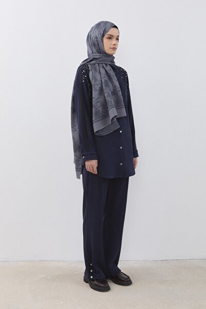 Nihan Cupra Süet Pantolon Tunik Takım Lacivert