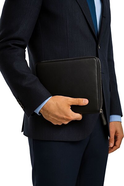 Falconetti Faux Leather 4 Compartment Meeting Daily Notepad Zippered Men's Ha...