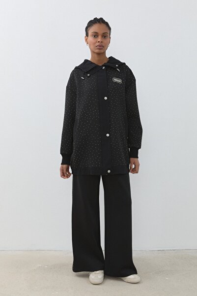 Nihan Parlak Taşlı Örme Takım Siyah