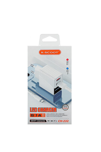 X-SCOOT iPhone Charger CH-232, USB, 2 Ports, 5.1A, 20W, Smart Charging, White