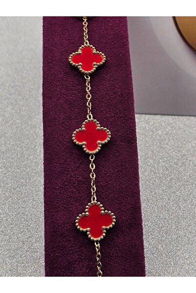 Mosso Steel Red Steel Bracelet Gold Color Clover Model
