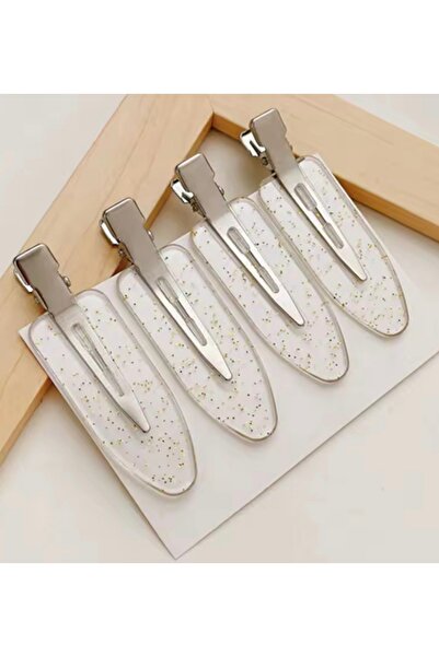 MutluBiDünya 4 Adet İz Yapmayan Şeffaf Simli Klips Pens Toka Seti