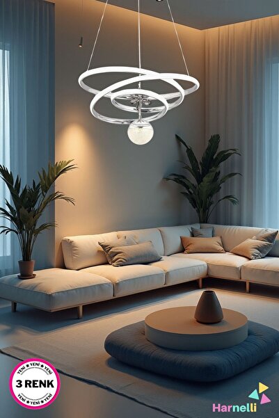 Harnelli 3 Renk Yanabilen Şeker Camlı Modern Ledli Avize