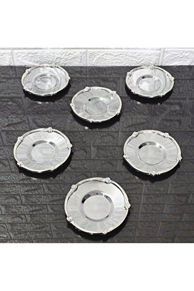 atabey home collection METAL 6-Piece Tea Saucer & Cast Rose-Framed Silver-Silver 5.5 cm Inner Glass Diameter - 12 cm Overall Diameter