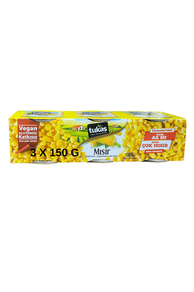 Tukaş Mısır Konserve Vegan Glutensiz Katkısız 3 x 150 g