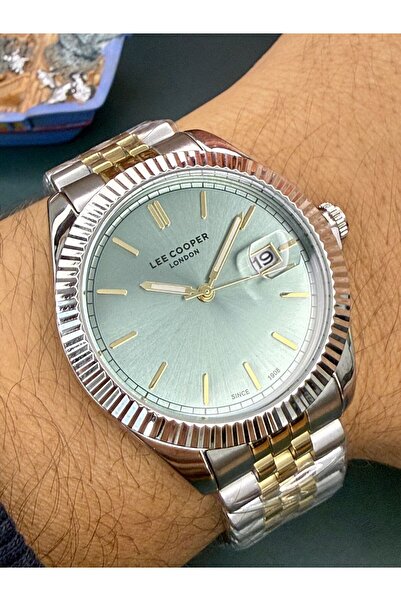 Lee Cooper Erkek Kol Saati – 40 mm – Çelik Kasa – Altın Gri Çelik Kordon – Ye...