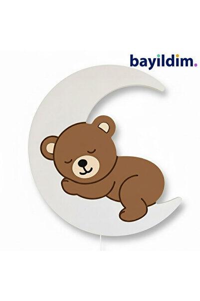 Ay Üstünde Uyuyan Ayıcık Gece Lambası – Ahşap & LED | Bayıldım