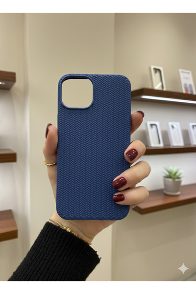 OVADA iPhone 13/14 Uyumlu Kamera Koruma Çıkıntılı 3D Örgü Motifli Yumuşak Sil...