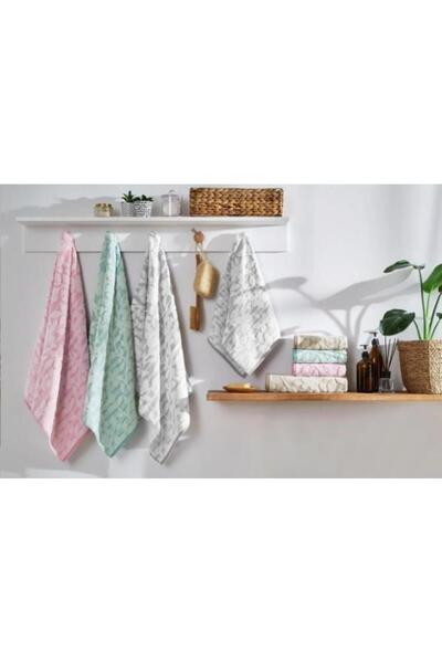 Özdilek Bloom 50X90 3 Color Towel Set Pink-Green -Gray