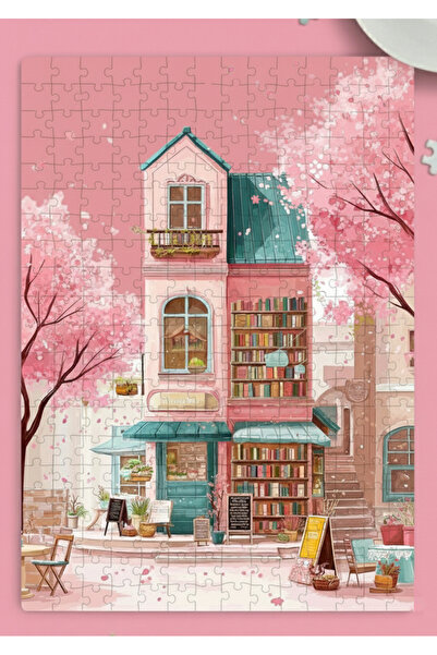 PRİNTOPİA DESİGN Masalsı Bookstore Kafe Noel Havası - 99 Parça Dekoratif Ayaklı Yap-boz - Puzzle - Hediyelik Eşya
